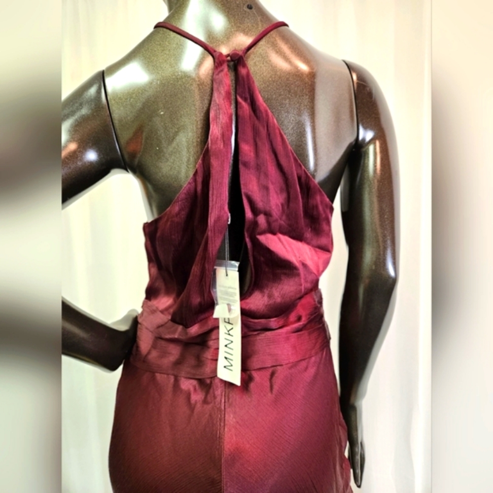 Halter Gown In Wine With Slit, Back Zipper & Closure - Picture 5 of 16